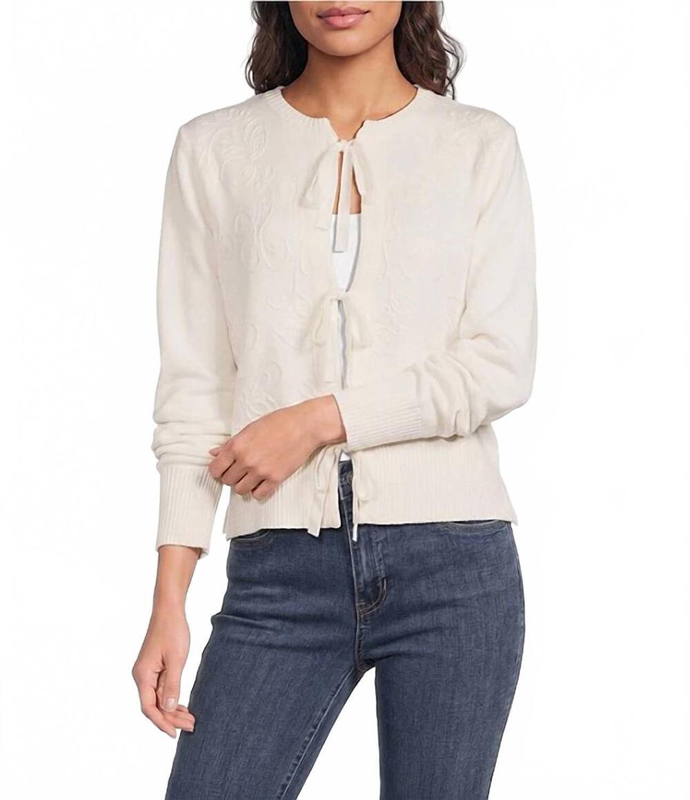NEW CHARLIE B bow tie front jacquard cardigan in beige